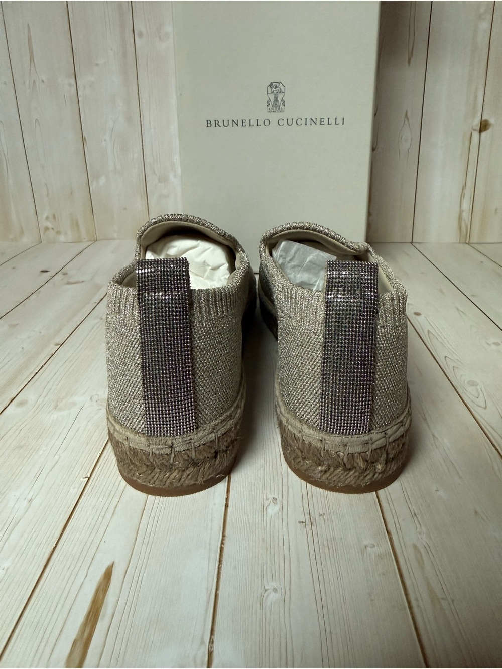 Brunello Cucinelli Monili Detail Metallic Espadrille Flats Sz 38 / 8 - Picture 10 of 12